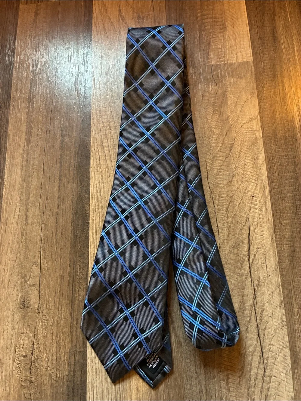 croft & barrow Black Tie with Blue Windowpane Plaid- Silk blend